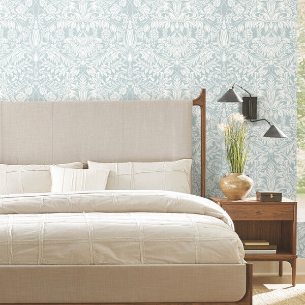 Lockwood Damask Light Blue Wallpaper