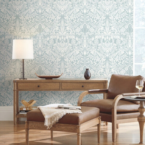 Lockwood Damask Light Blue Wallpaper