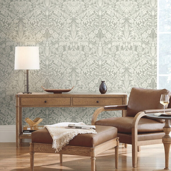 Lockwood Damask Grey Wallpaper