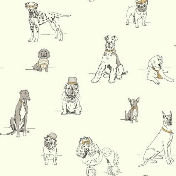 Dog's Life Silver & Gold Metallic Wallpaper