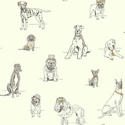 Dog's Life Silver & Gold Metallic Wallpaper