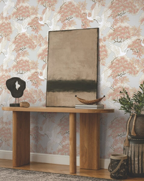 Sprig & Heron Coral Wallpaper