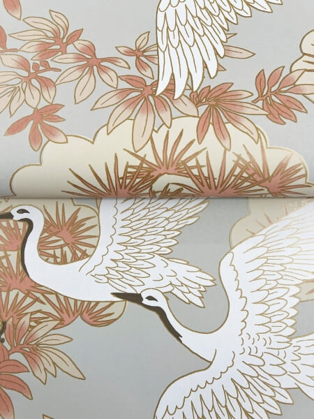 Sprig & Heron Coral Wallpaper