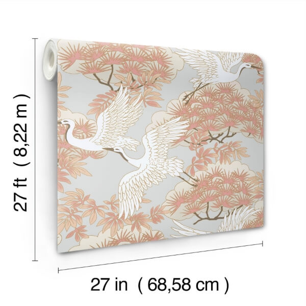Sprig & Heron Coral Wallpaper