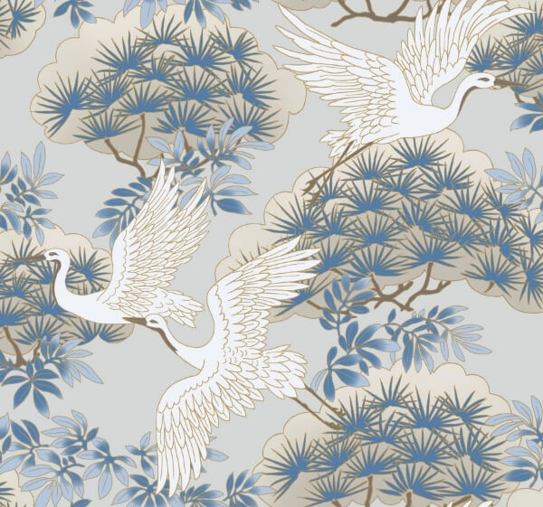 Sprig & Heron Light Blue Wallpaper
