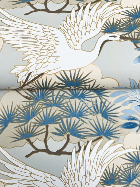 Sprig & Heron Light Blue Wallpaper