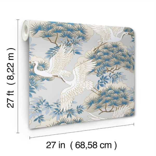 Sprig & Heron Light Blue Wallpaper