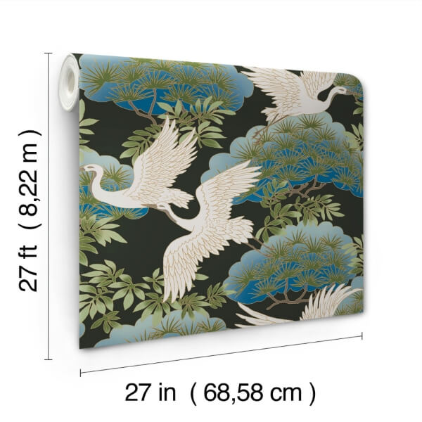 Sprig & Heron Black Wallpaper