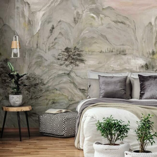Misty Mountain Taupe Wall Mural