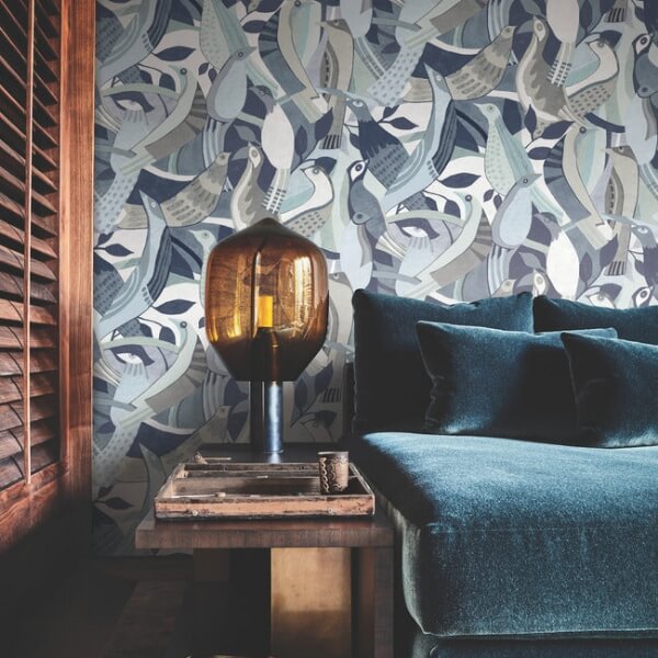 Fauvist Flock Blue Wallpaper