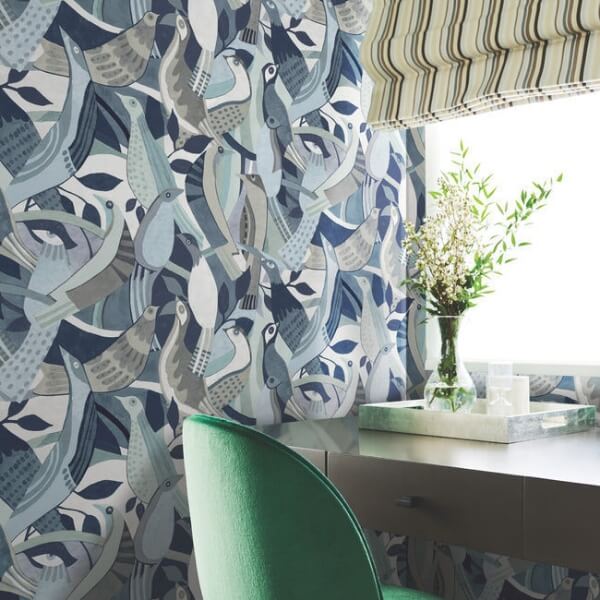 Fauvist Flock Blue Wallpaper