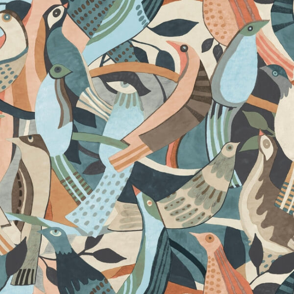 Fauvist Flock Coral & Aqua Wallpaper