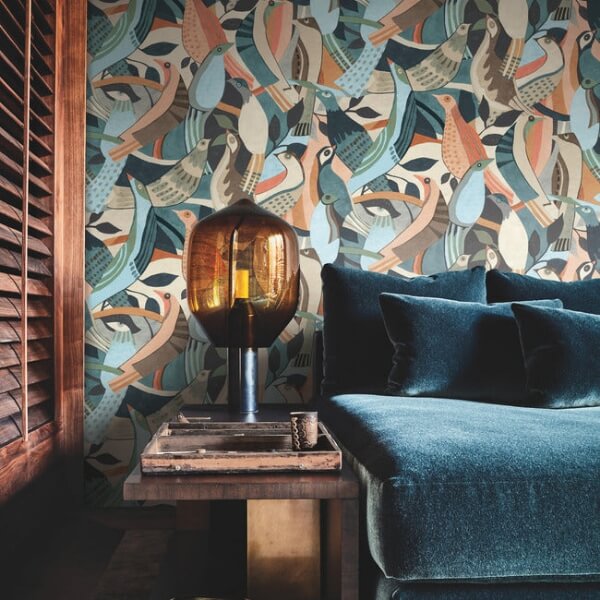 Fauvist Flock Coral & Aqua Wallpaper