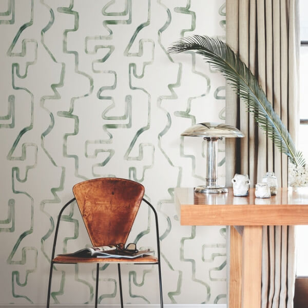 Abstract Aura Green & Grey Wallpaper