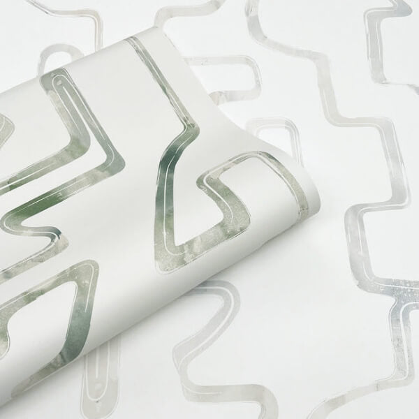 Abstract Aura Green & Grey Wallpaper