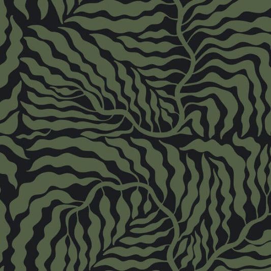 Fern Fronds Black & Green Wallpaper