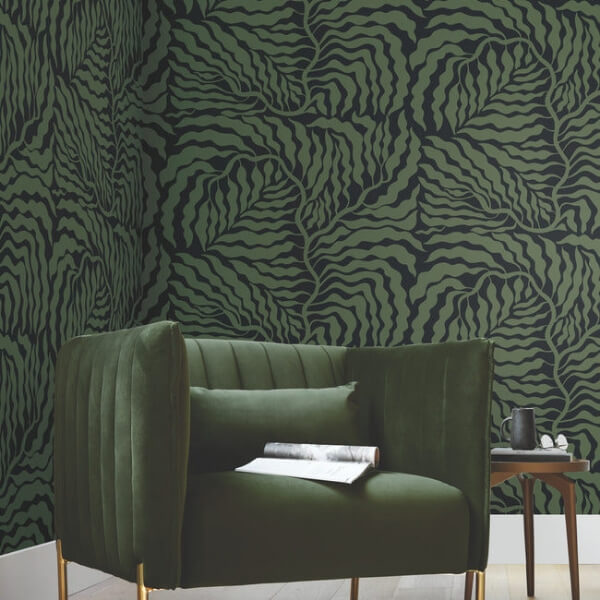 Fern Fronds Black & Green Wallpaper