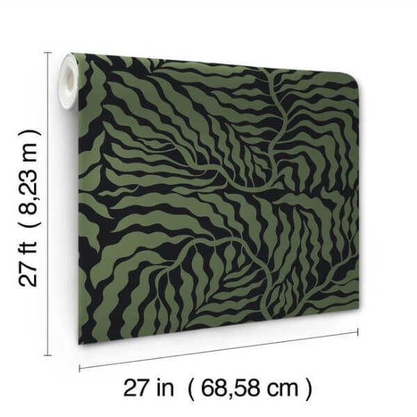 Fern Fronds Black & Green Wallpaper
