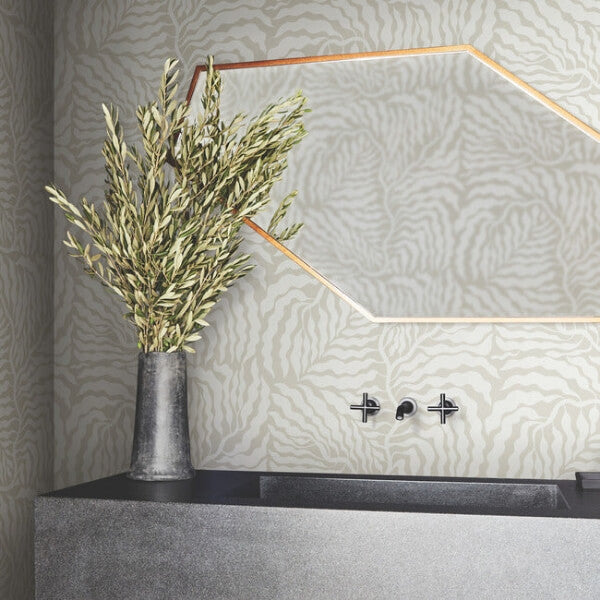 Fern Fronds Taupe & White Wallpaper