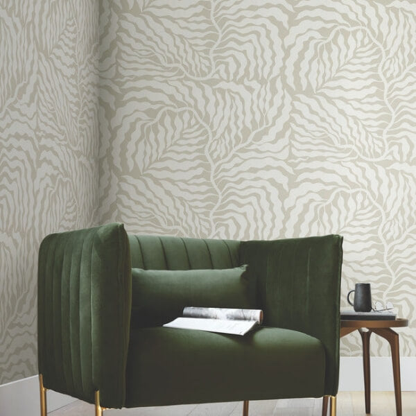 Fern Fronds Taupe & White Wallpaper
