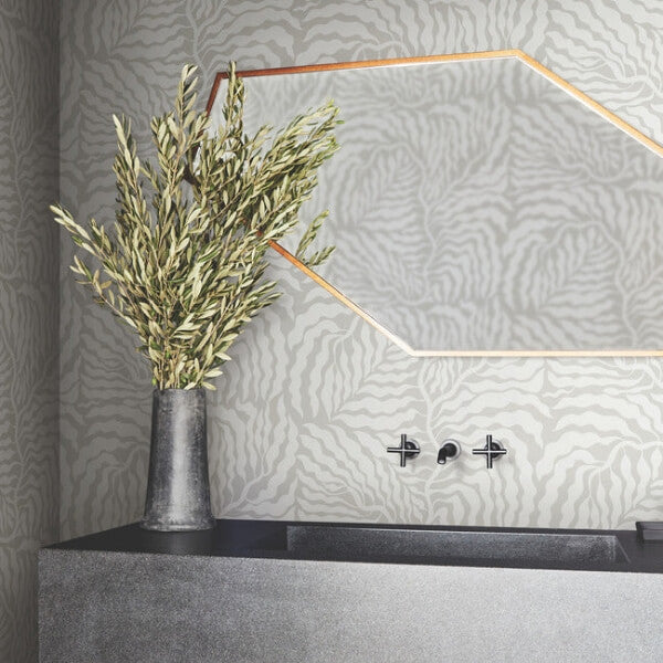 Fern Fronds Grey & White Wallpaper