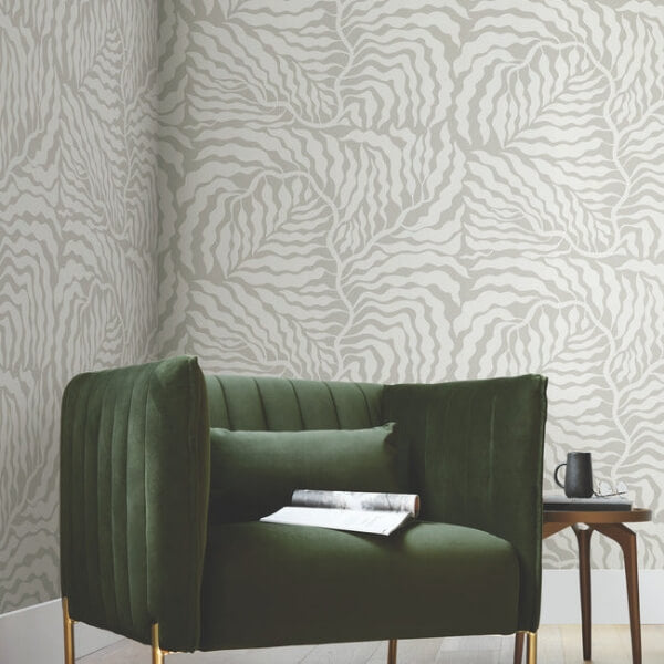 Fern Fronds Grey & White Wallpaper