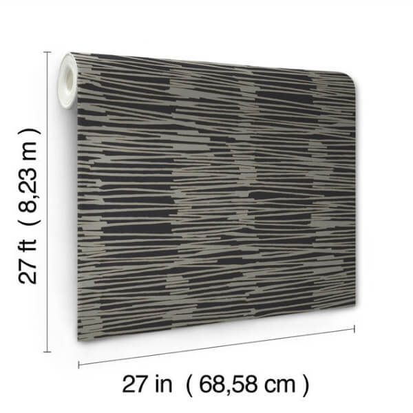 Water Reed Thatch Black & Gold Wallpaper