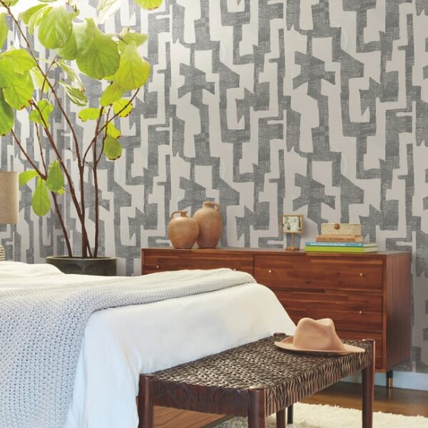 Modern Tribal Linen & Charcoal Wallpaper