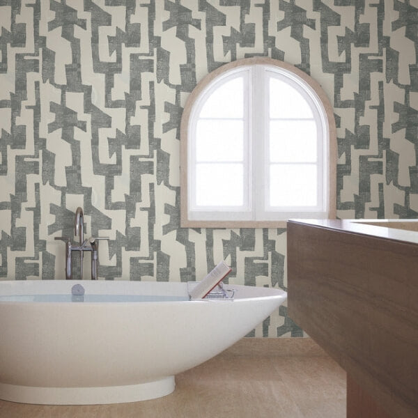 Modern Tribal Linen & Charcoal Wallpaper