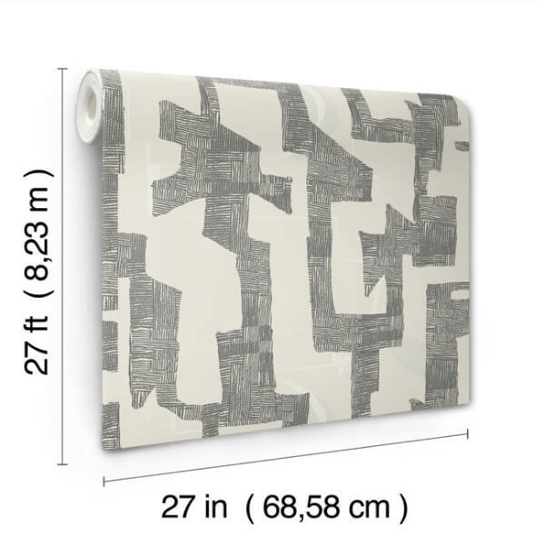 Modern Tribal Linen & Charcoal Wallpaper