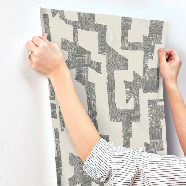 Modern Tribal Linen & Charcoal Wallpaper