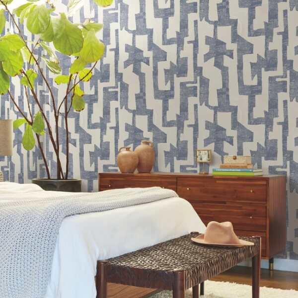 Modern Tribal Almond & Navy Wallpaper