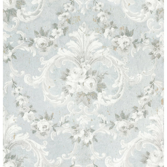 This Old Hudson Vintage Blue Rose Damask Wallpaper