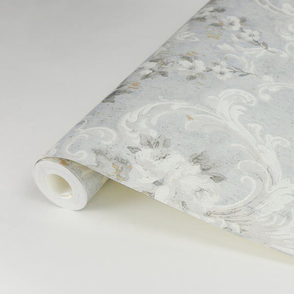 This Old Hudson Vintage Blue Rose Damask Wallpaper