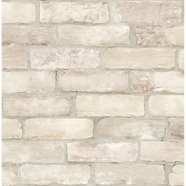 Limewashed Bone Weathered Brick Wallpaper