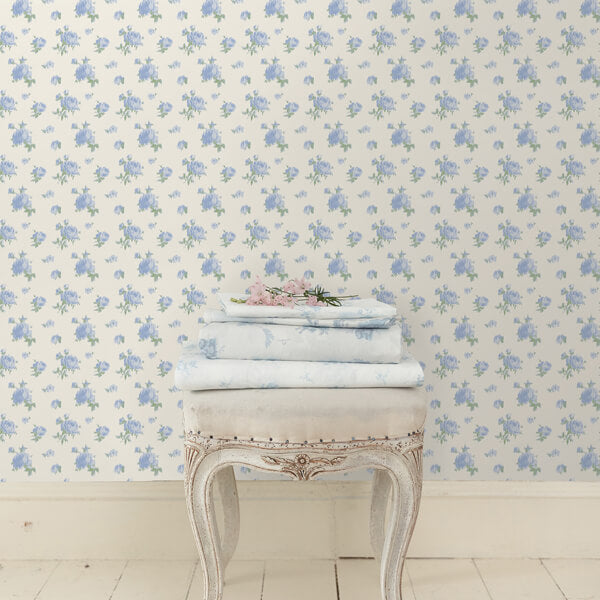Ikat Rose Blue Small Print Wallpaper