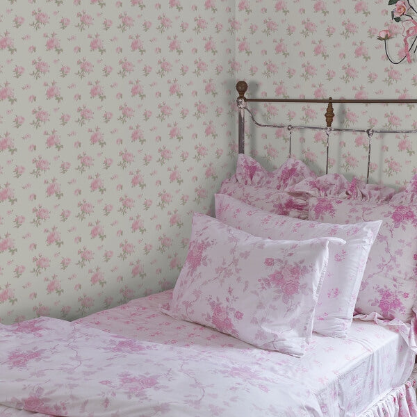 Ikat Rose Tinted Petals Small Print Wallpaper