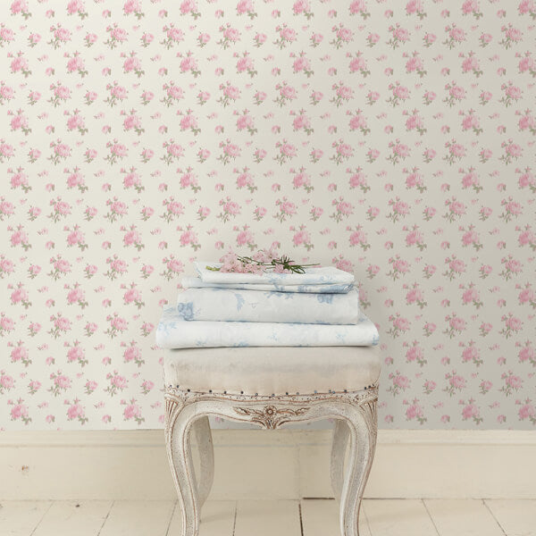 Ikat Rose Tinted Petals Small Print Wallpaper