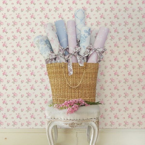 Ikat Rose Tinted Petals Small Print Wallpaper