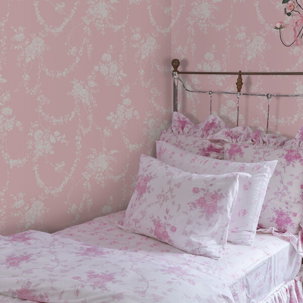 Chandelier Gates Easter Pink Floral Drape Wallpaper