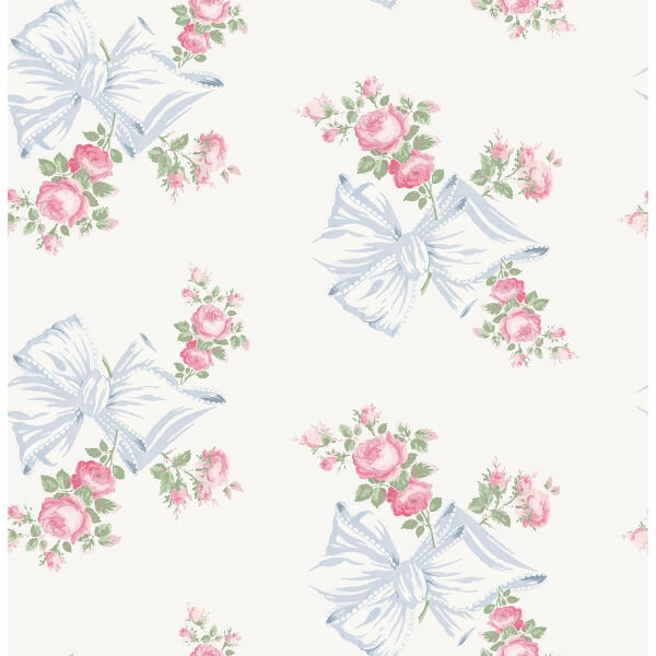 Rosa Beaux Pastel Blue Large Bow Spot Wallpaper