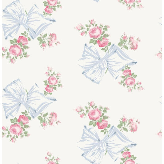 Rosa Beaux Pastel Blue Large Bow Spot Wallpaper