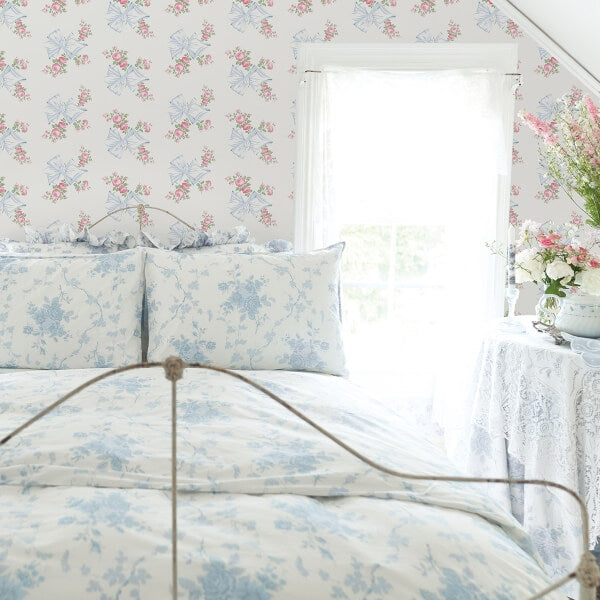 Rosa Beaux Pastel Blue Large Bow Spot Wallpaper