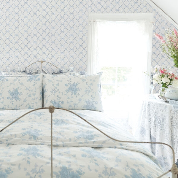Baby Bow Blue Bella Ribbon Ribbon Trellis Wallpaper