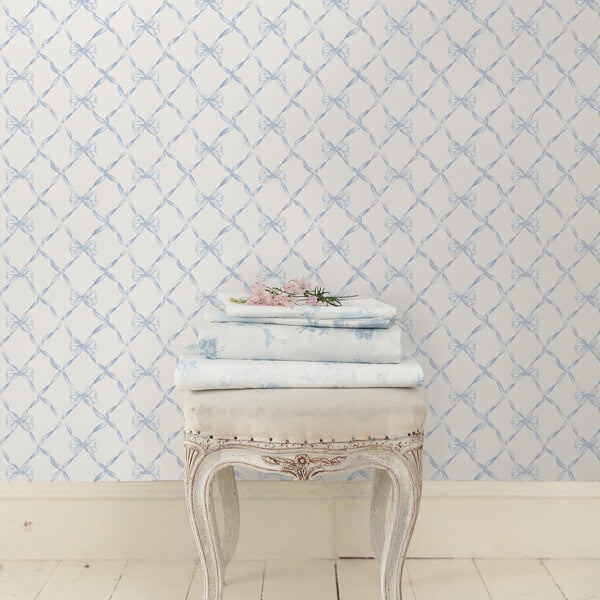 Baby Bow Blue Bella Ribbon Ribbon Trellis Wallpaper