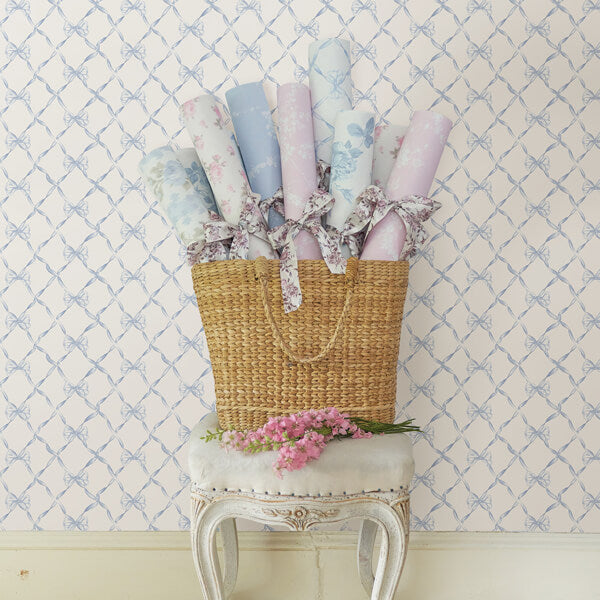 Baby Bow Blue Bella Ribbon Ribbon Trellis Wallpaper