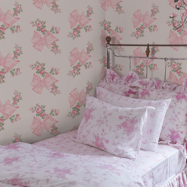 Rosa Beaux Pink Mint Large Bow Spot Wallpaper