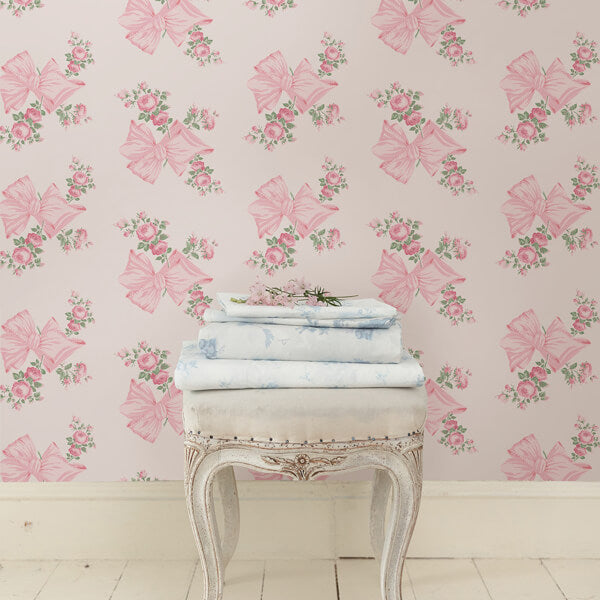 Rosa Beaux Pink Mint Large Bow Spot Wallpaper