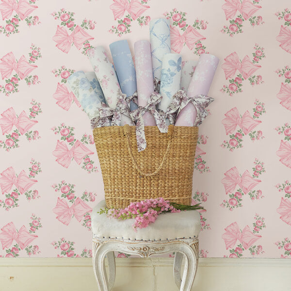 Rosa Beaux Pink Mint Large Bow Spot Wallpaper