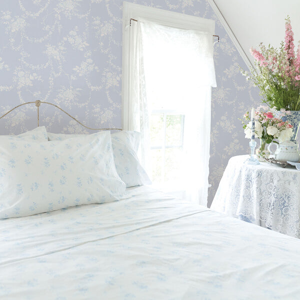 Chandelier Gates Blue Gemstone Floral Drape Wallpaper